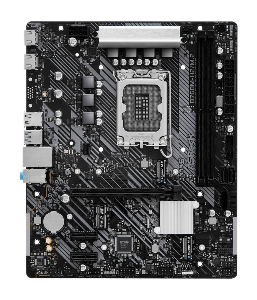 Placa asrock b760m-h2/m.2,intel,1700,b760,2ddr5,96gb,hdmi+dp,4sata+2m.2,5usb 3.2+1usb-c,gblan,matx