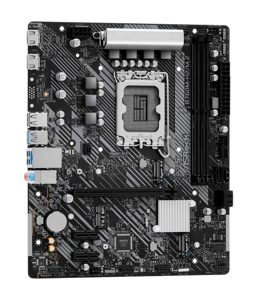 Placa asrock b760m-h2/m.2,intel,1700,b760,2ddr5,96gb,hdmi+dp,4sata+2m.2,5usb 3.2+1usb-c,gblan,matx