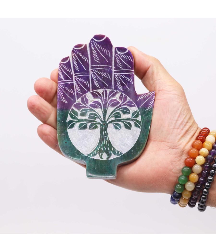 Porta-incienso Med Hamsa de Esteatita 13x9cm - Árbol de la Vida