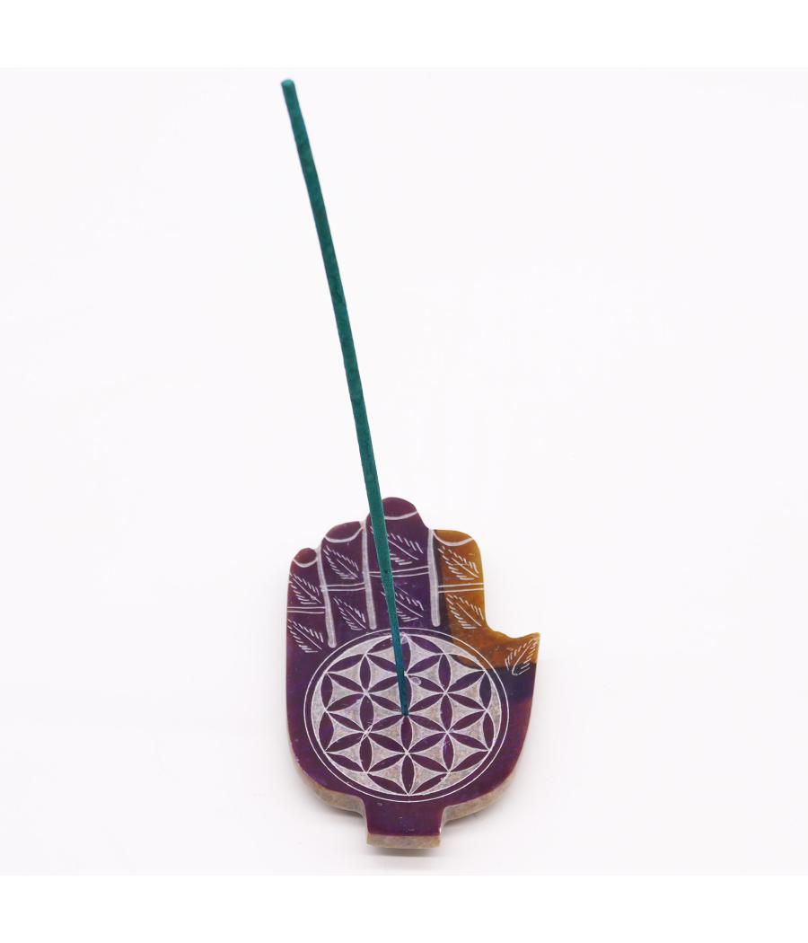 Porta-incienso Med Hamsa de Esteatita 13x9cm - Flor de la Vida