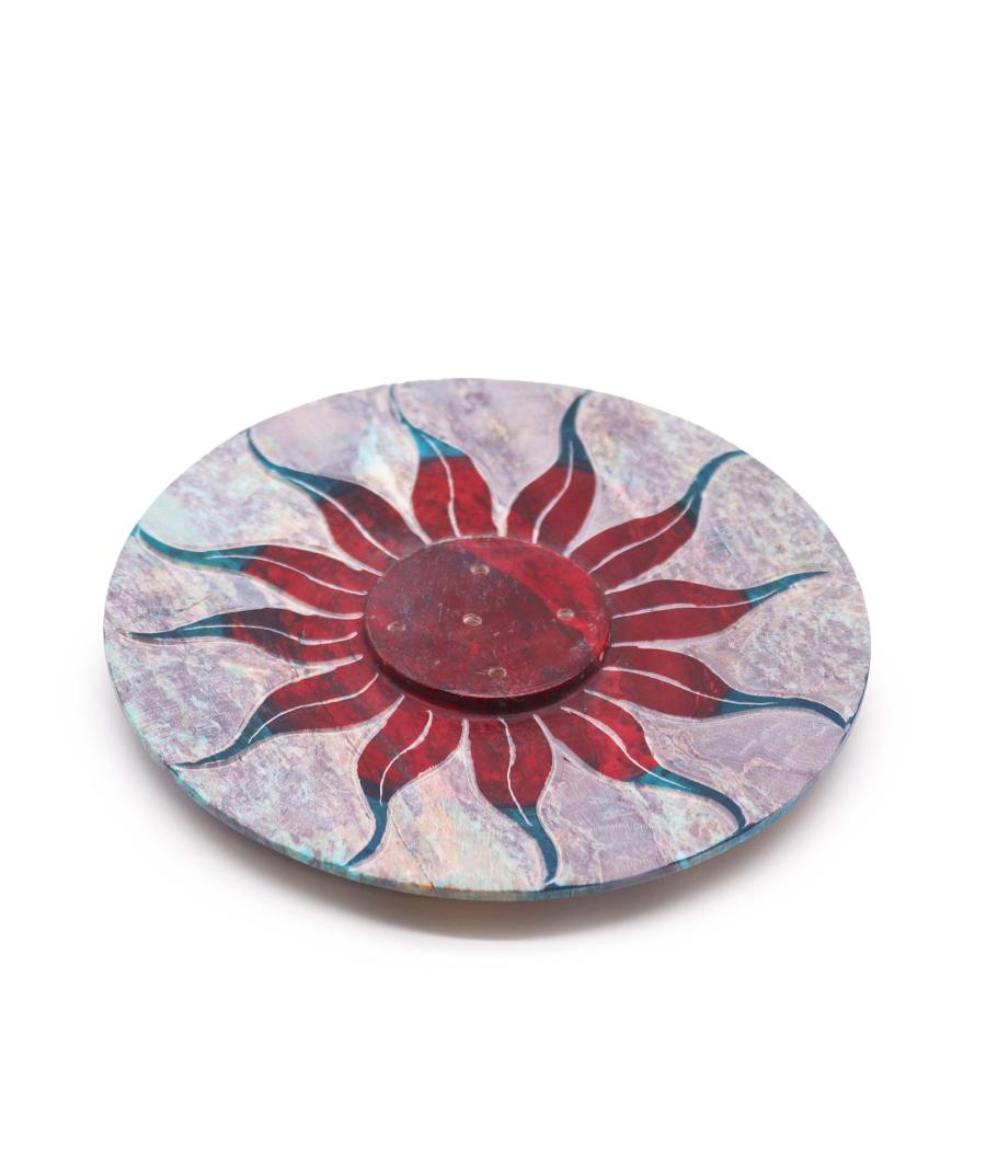 Porta-incienso Disco de Esteatita 10cm - Flor del Sol (soporte 5 varillas)