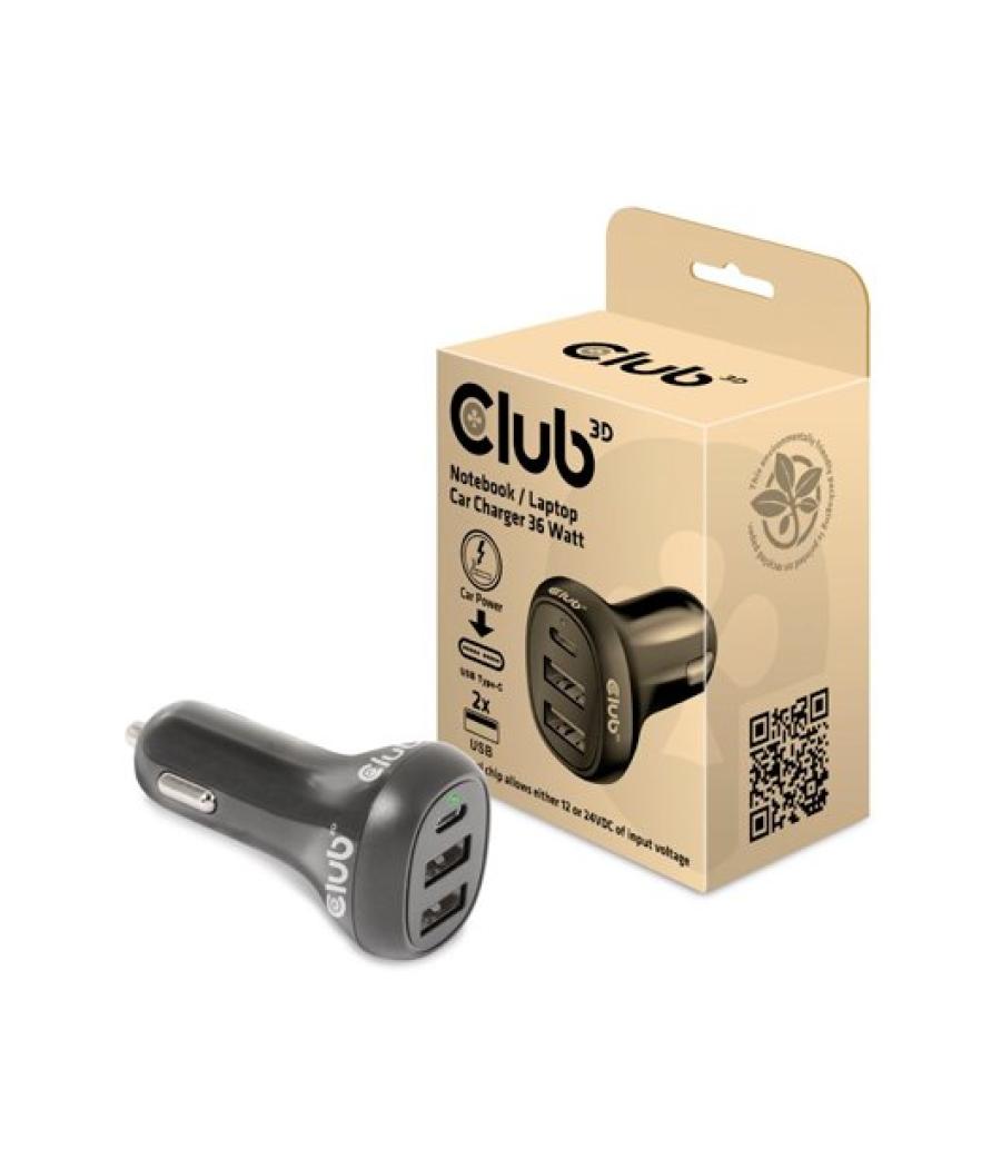 Cargador de coche para portátil club3d 36 vatios