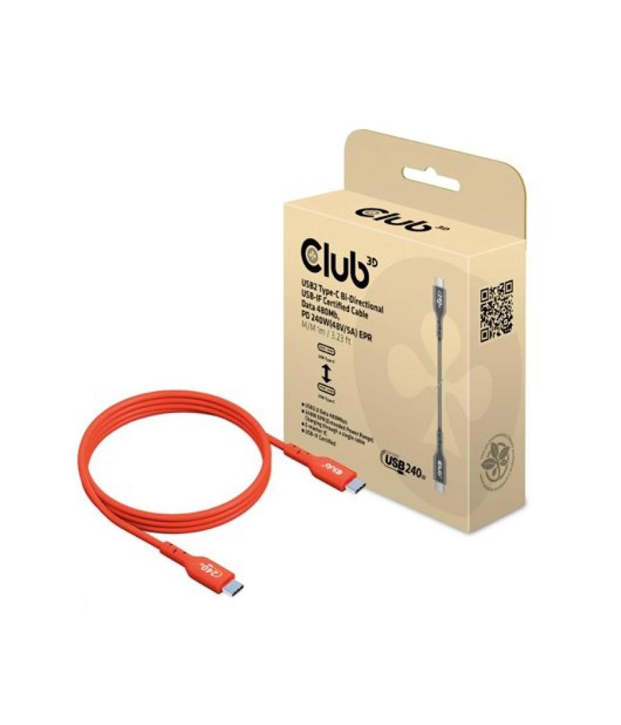 Cable carga club3d certificado usb2 tipo-c 1m