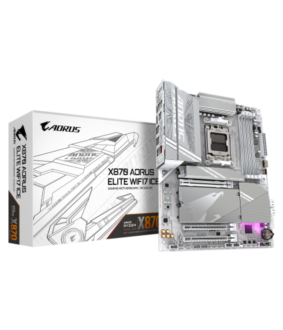 Gigabyte placa base x870 a elite wf7 ice - compatible con cpus amd ryzen 9000, vrm digital de 16+2+2 fases, hasta 8000mhz ddr5 (