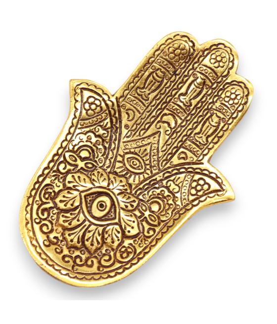 Porta-incienso Hamsa Pequeño Aluminio Dorado 13x5.5cm