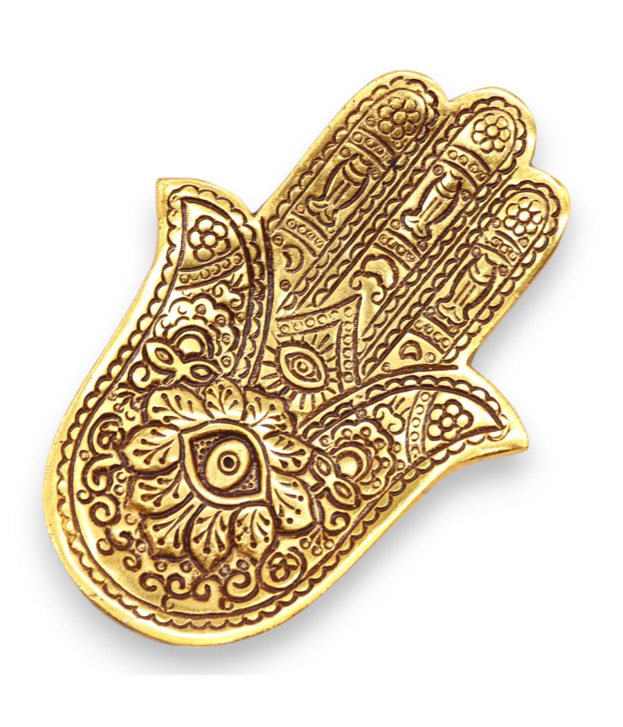 Porta-incienso Hamsa Pequeño Aluminio Dorado 13x5.5cm