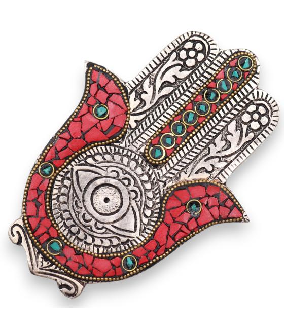 Porta-incienso Hamsa Rojo y Verde Pequeño 13x5.5cm