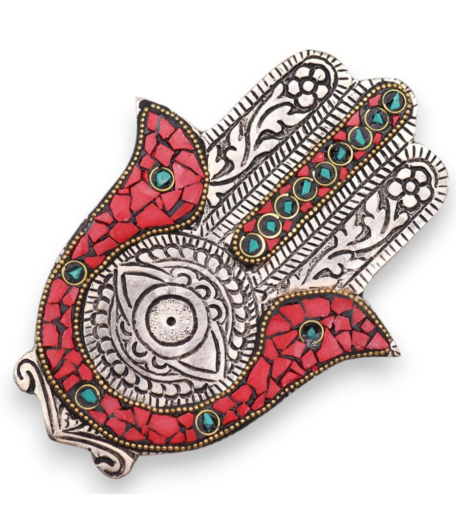 Porta-incienso Hamsa Rojo y Verde Pequeño 13x5.5cm