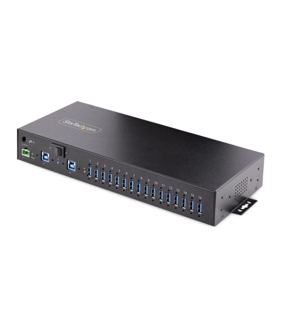 StarTech.com Hub Ladrón USB 3.0 5Gb de 16 Puertos Industrial - Metal - Montaje en Rack/Superficie/DIN - Carga Compartida USB 120