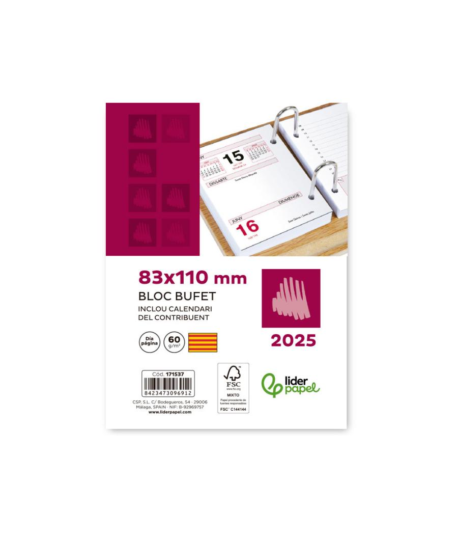 Bloc bufete liderpapel 2025 80x110 mm papel 80 gr texto en catalán