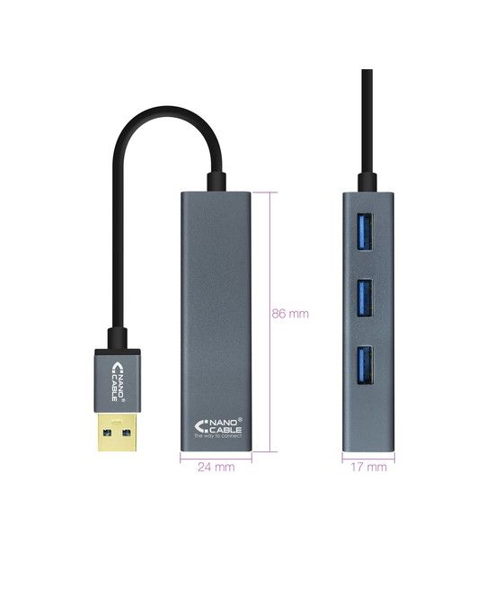 Nanocable USB 3.0 4xUSB3.0. USB-A/M-USB 3.0/H, Gris, 10 cm - Imagen 2