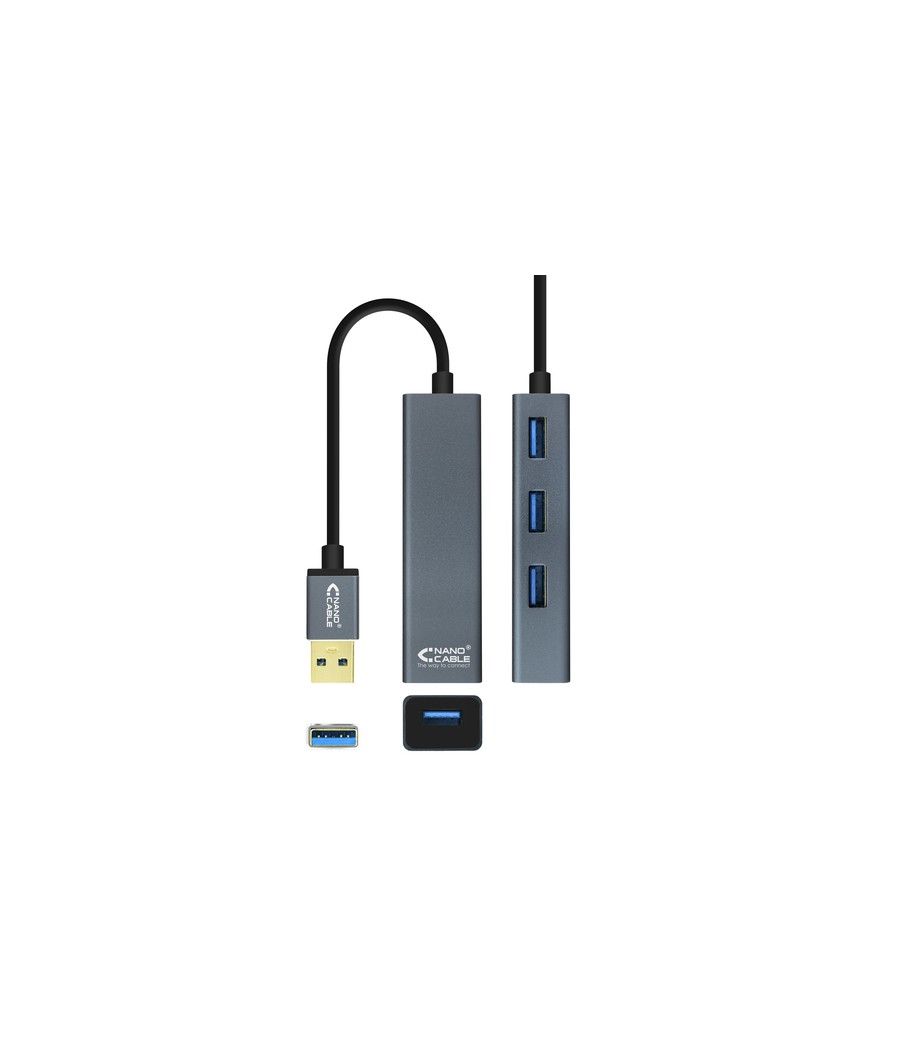 Nanocable USB 3.0 4xUSB3.0. USB-A/M-USB 3.0/H, Gris, 10 cm - Imagen 3