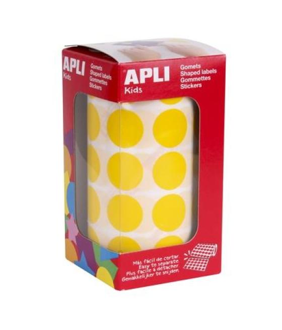 Apli gomets redondos ø20mm adhesivo permanente amarillo -rollo 1770 unidades-