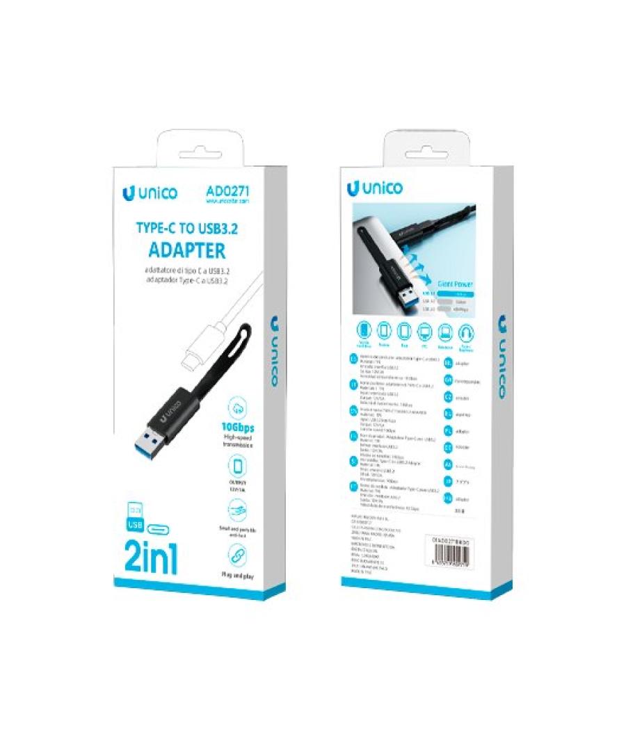 Adaptador unico de tipo c a usb a ce. negro