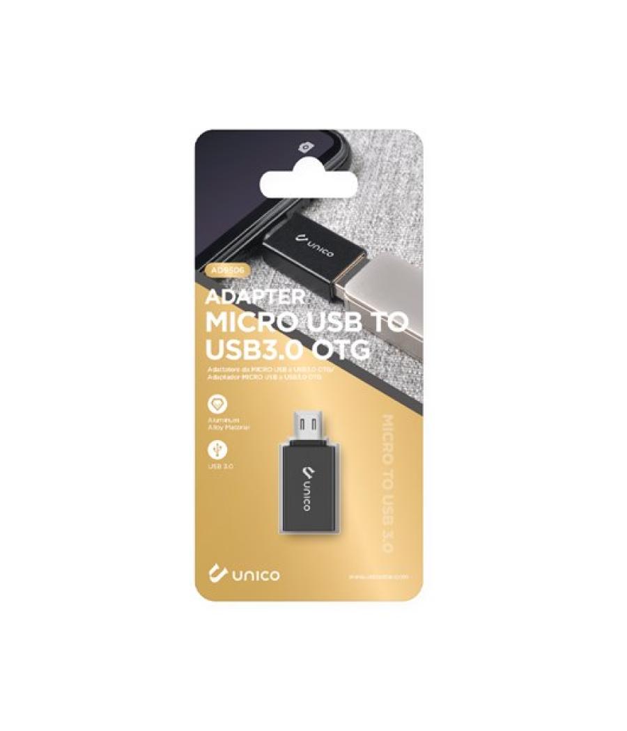 Adaptador unico micro usb3.0 metálico. negro