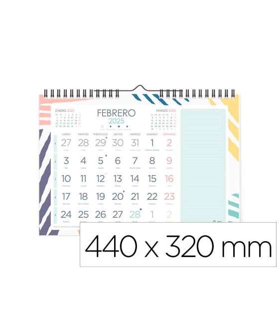 Calendario espiral pared liderpapel joven 2025 números grandes 44x32 cm papel 128 gr con pegatinas