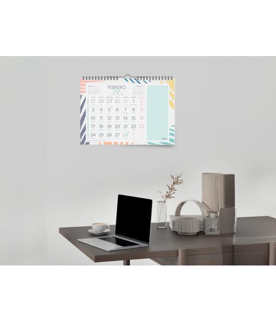 Calendario espiral pared liderpapel joven 2025 números grandes 44x32 cm papel 128 gr con pegatinas