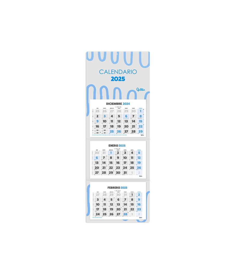 Calendario pared liderpapel 3 meses vistas 2025 plegable 33x70 cm papel 90 gr