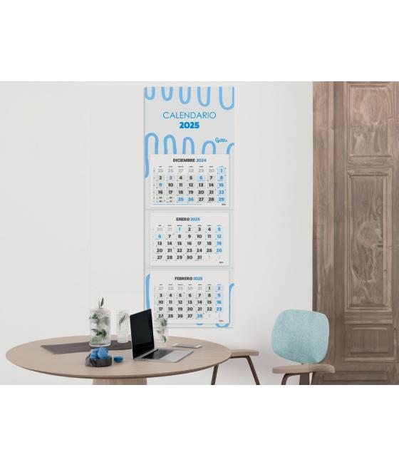 Calendario pared liderpapel 3 meses vistas 2025 plegable 33x70 cm papel 90 gr