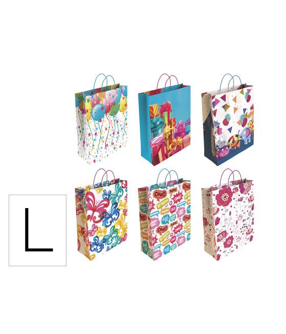 Bolsa para regalo basika papel estucado 160 gr todo año con asa retorcida tamaño l 32+14x40 cm