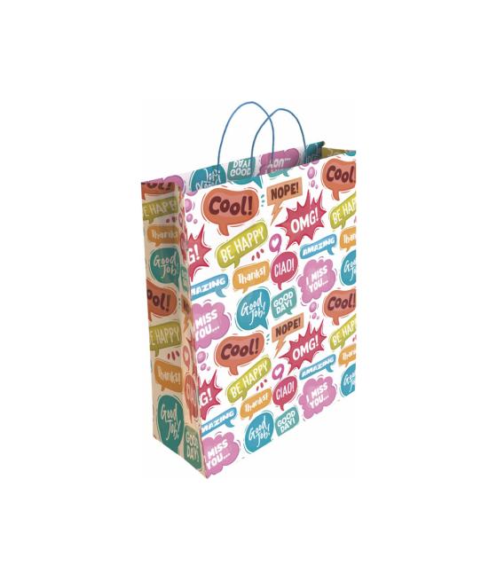 Bolsa para regalo basika papel estucado 160 gr todo año con asa retorcida tamaño m 27+12x37 cm