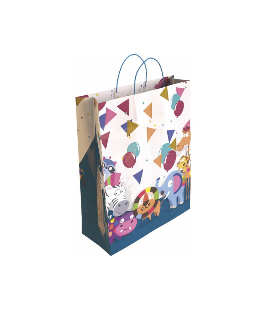 Bolsa para regalo basika papel estucado 160 gr todo año con asa retorcida tamaño m 27+12x37 cm