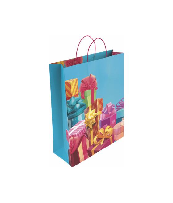 Bolsa para regalo basika papel estucado 160 gr todo año con asa retorcida tamaño m 27+12x37 cm