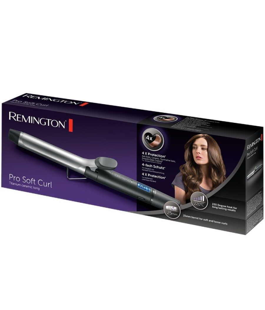 Rizador para el pelo remington pro soft curl ci6525/ negro y plata