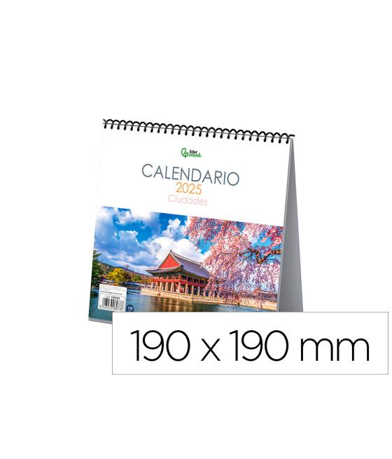 Calendario espiral triangular liderpapel de sobremesa imágenes 2025 19x19 cm papel 128 gr con pegatinas