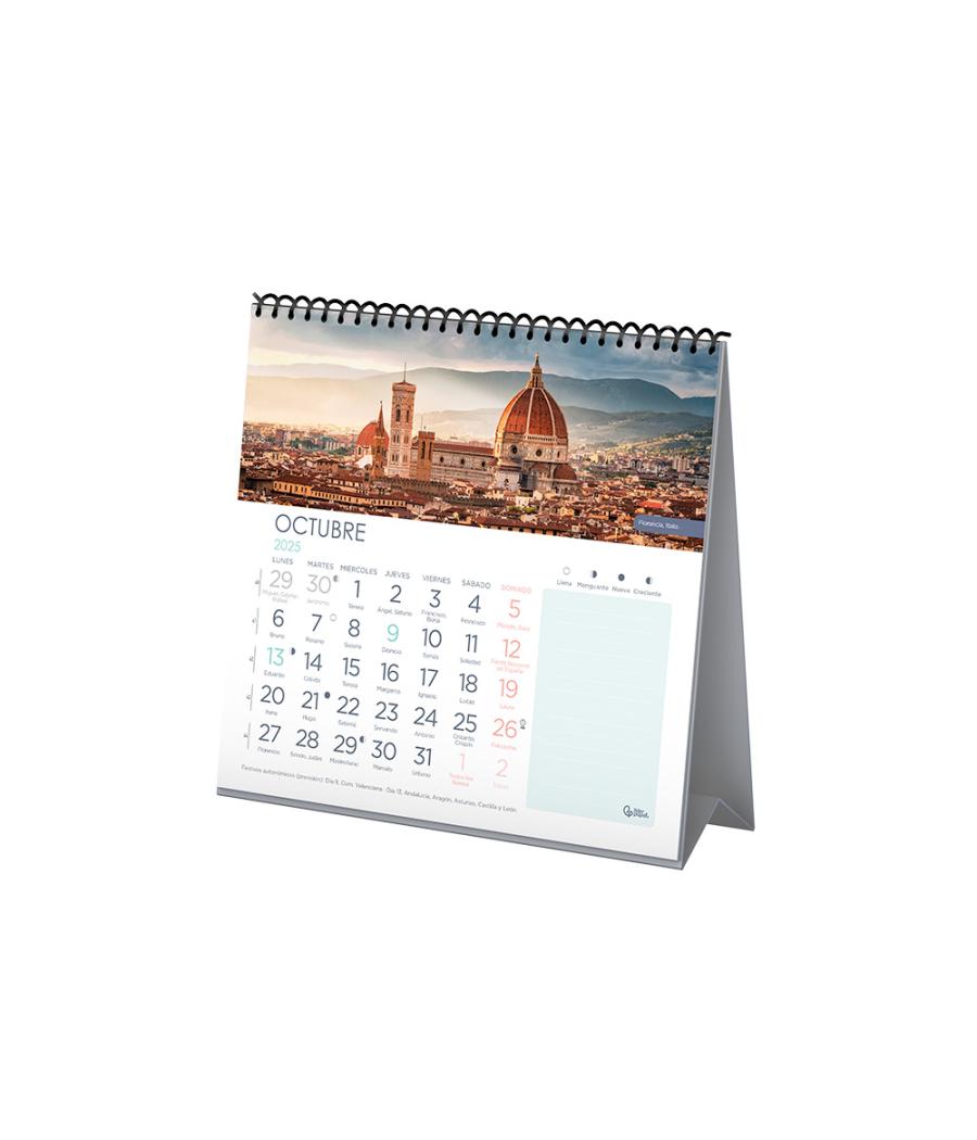 Calendario espiral triangular liderpapel de sobremesa imágenes 2025 19x19 cm papel 128 gr con pegatinas