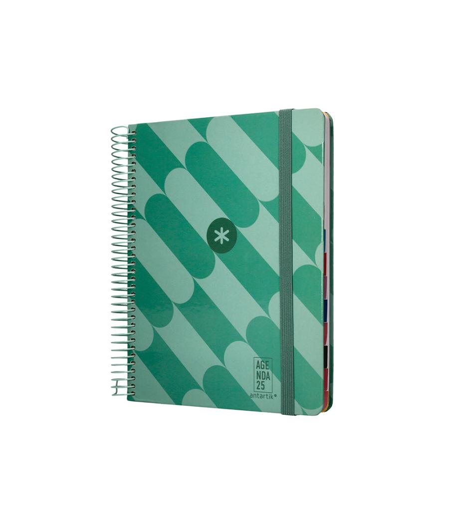 Agenda espiral antartik pattern a5+ 2025 dia pagina color verde papel 80 gr