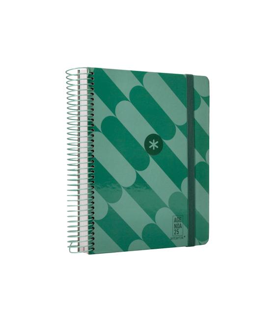 Agenda espiral antartik pattern a5+ 2025 dia pagina color verde papel 80 gr