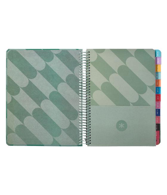 Agenda espiral antartik pattern a5+ 2025 dia pagina color verde papel 80 gr