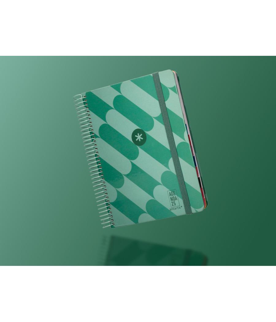 Agenda espiral antartik pattern a5+ 2025 dia pagina color verde papel 80 gr