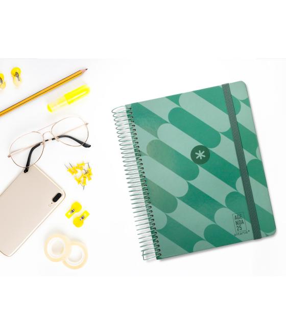 Agenda espiral antartik pattern a5+ 2025 dia pagina color verde papel 80 gr