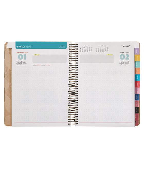 Agenda espiral antartik pattern a5+ 2025 día página color rosa nude papel 80 gr