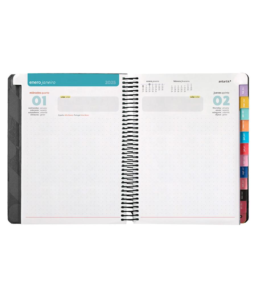 Agenda espiral antartik pattern a5+ 2025 día página color negro papel 80 gr