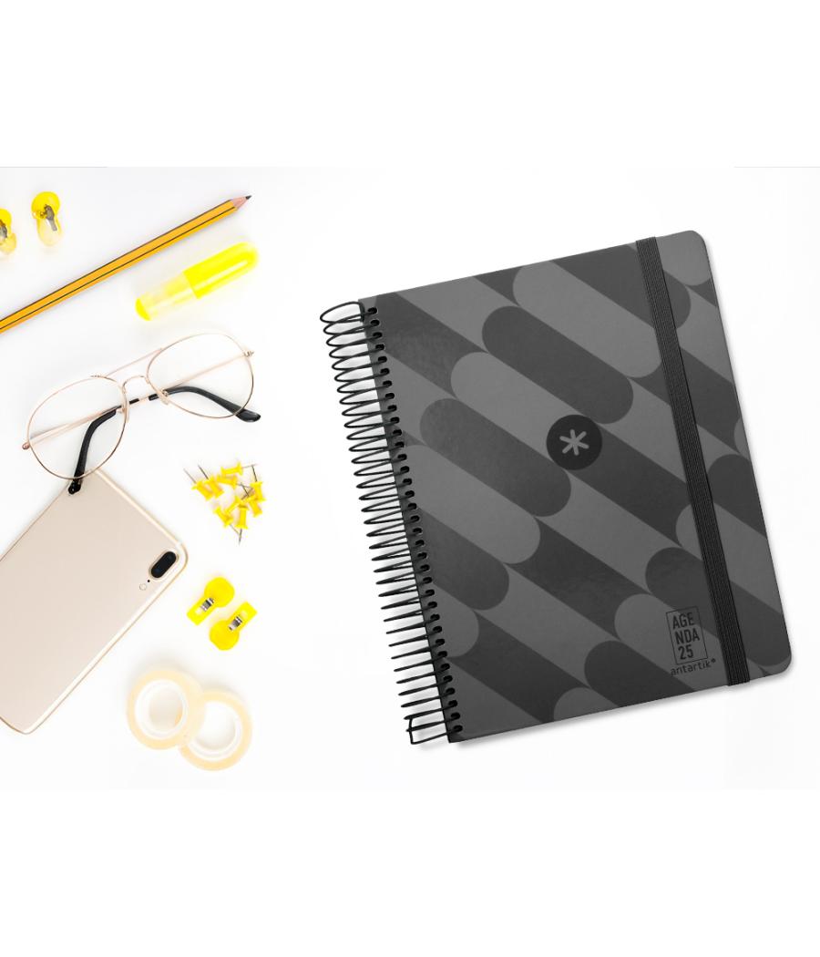 Agenda espiral antartik pattern a5+ 2025 día página color negro papel 80 gr