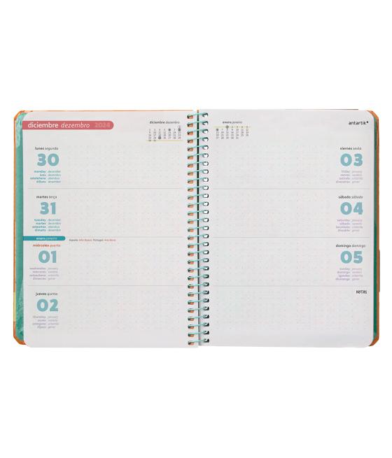 Agenda espiral antartik bold a6 2025 semana vista color rosa melocotón papel 80 gr