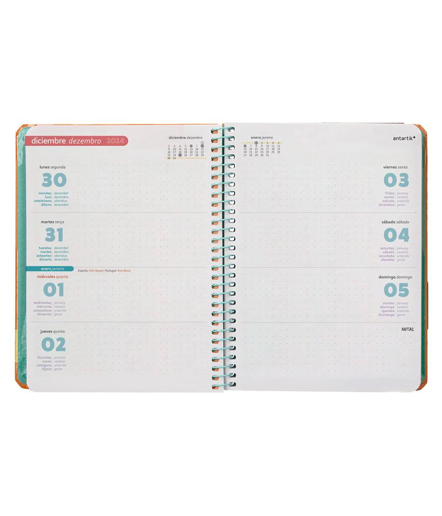 Agenda espiral antartik bold a6 2025 semana vista color rosa melocotón papel 80 gr