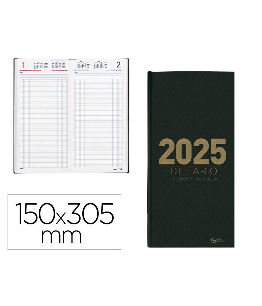 Dietario liderpapel 2025 dos tercios 15x30,5 cm color negro papel 70 gr