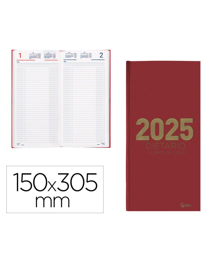 Dietario liderpapel 2025 dos tercios 15x30,5 cm color rojo papel 70 gr