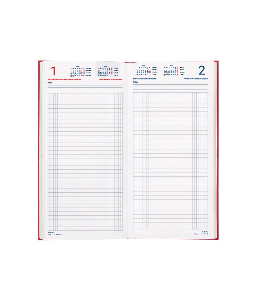 Dietario liderpapel 2025 dos tercios 15x30,5 cm color rojo papel 70 gr