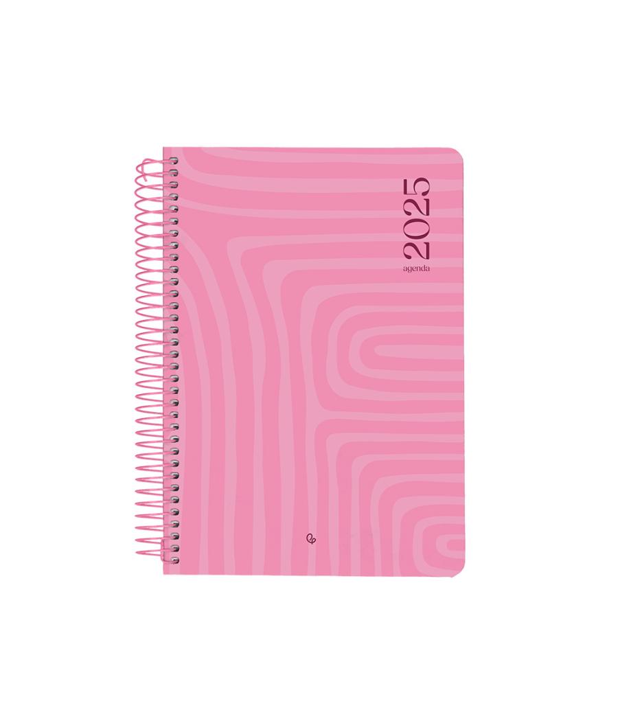 Agenda espiral liderpapel syros a5 2025 día página colorrosa papel 60 gr catalán