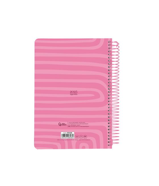 Agenda espiral liderpapel syros a5 2025 día página colorrosa papel 60 gr catalán