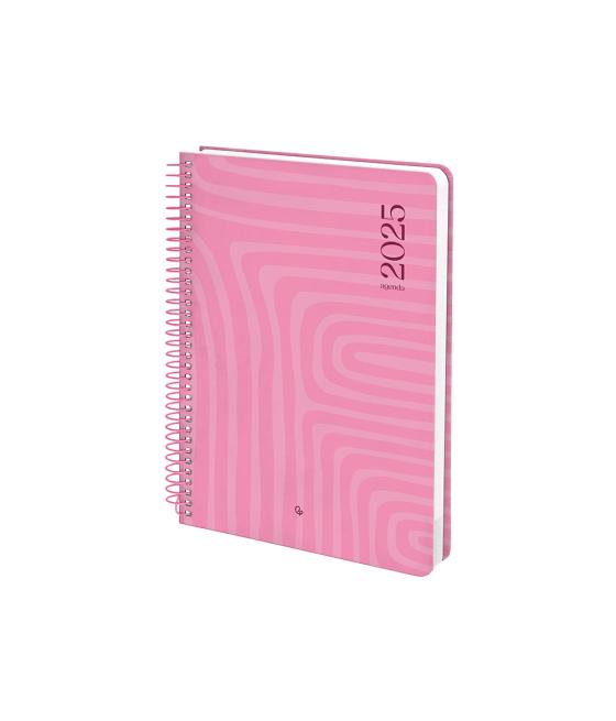 Agenda espiral liderpapel syros a5 2025 día página colorrosa papel 60 gr catalán