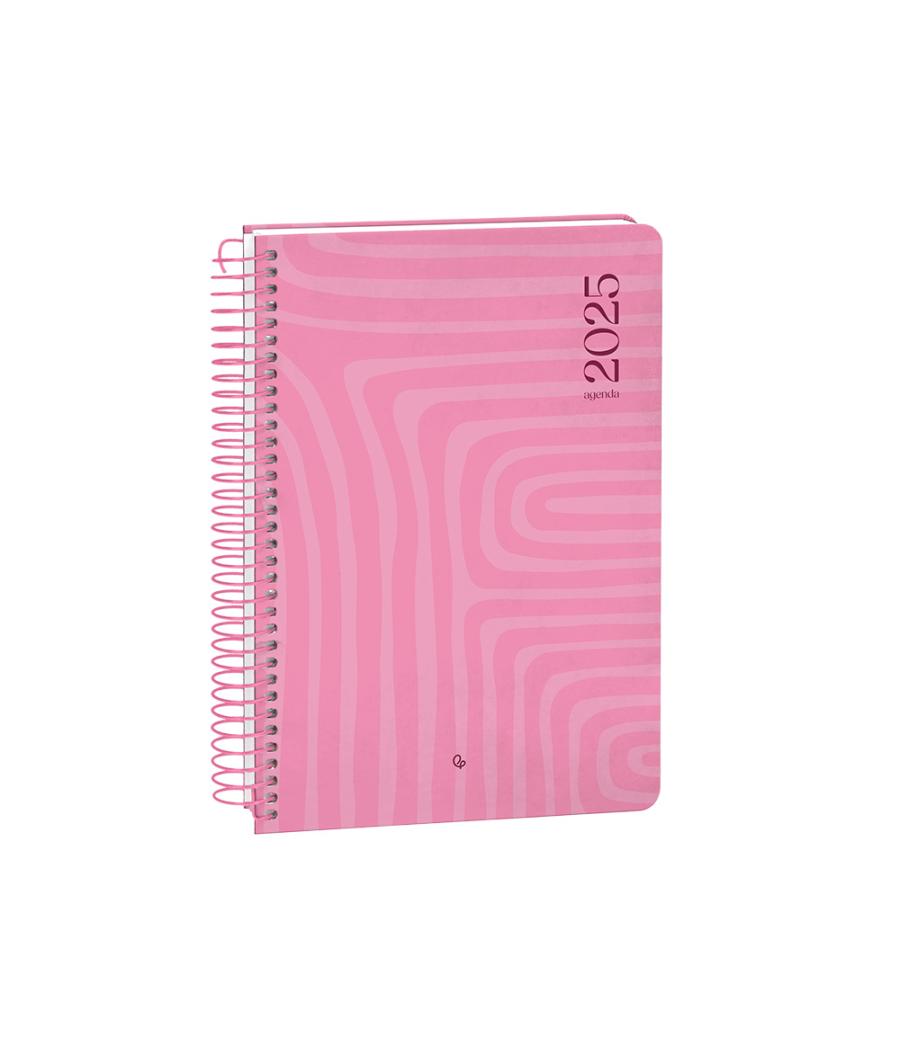 Agenda espiral liderpapel syros a5 2025 día página colorrosa papel 60 gr catalán