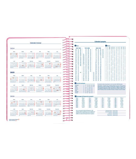 Agenda espiral liderpapel syros a5 2025 día página colorrosa papel 60 gr catalán