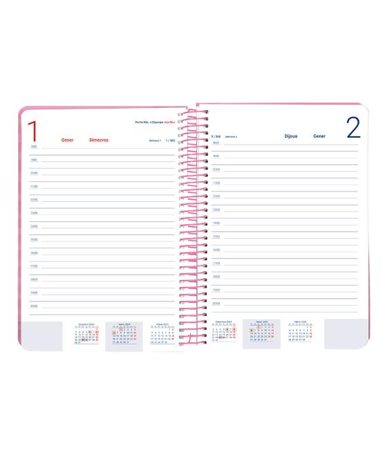 Agenda espiral liderpapel syros a5 2025 día página colorrosa papel 60 gr catalán