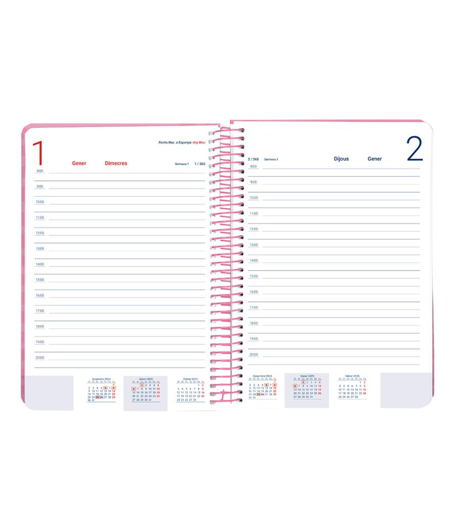 Agenda espiral liderpapel syros a5 2025 día página colorrosa papel 60 gr catalán